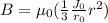 B = \mu_0(\frac{1}{3} \frac{J_0}{r_0} r^2)