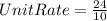 Unit Rate = \frac {24} {10}