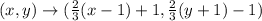 (x, y) \rightarrow (\frac{2}{3}(x-1)+1, \frac{2}{3}(y+1)-1)