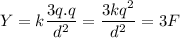 Y=k\dfrac{3q.q}{d^2}=\dfrac{3kq^2}{d^2}=3F