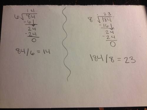 Use multiplication and the distributive property to find the quotient 84÷6 and 184÷8  answer