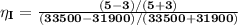 \mathbf{\eta _{I}= \frac{(5-3)/(5+3)}{(33500-31900)/(33500+31900)}}