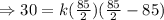 \Rightarrow 30=k(\frac{85}{2})(\frac{85}{2}-85)
