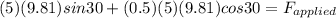 (5)(9.81)sin30 + (0.5)(5)(9.81)cos30 = F_{applied}