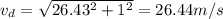 v_d = \sqrt{26.43^2 + 1^2} = 26.44 m/s