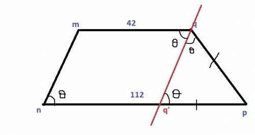 As bases mq e np de um trapézio medem 42 cm e112 cm, respectivamente. se o ângulo mqp é o dobro do â