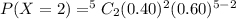 P(X=2)=^5C_2 (0.40)^2 (0.60)^{5-2}