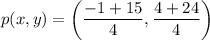 p(x,y)=\left ( \dfrac{-1+15}{4} , \dfrac{4+24}{4} \right )