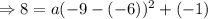 \Rightarrow 8 = a(-9 - (-6))^2 + (-1)