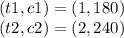 (t1, c1) = (1,180)\\(t2, c2) = (2,240)