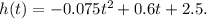 h(t)=-0.075t^2+0.6t+2.5.