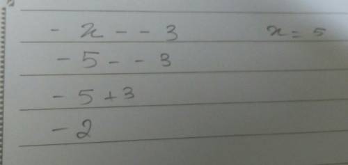 Evaluate the algebraic expression for the given variable  -x- -3,x=-5