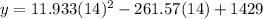 y = 11.933(14)^{2}-261.57(14)+1429