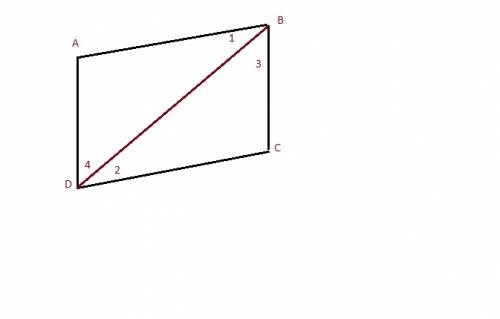 Look at the parallelogram abcd shown below:   a parallelogram abcd is drawn with bd as the diagonal.