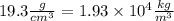 19.3\frac{g}{cm^3} =1.93\times 10^4 \frac{kg}{m^3}