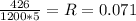 \frac{426}{1200*5}=R=0.071