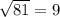 \sqrt{81}=9