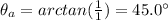 \theta_a = arctan(\frac{1}{1})=45.0^{\circ}
