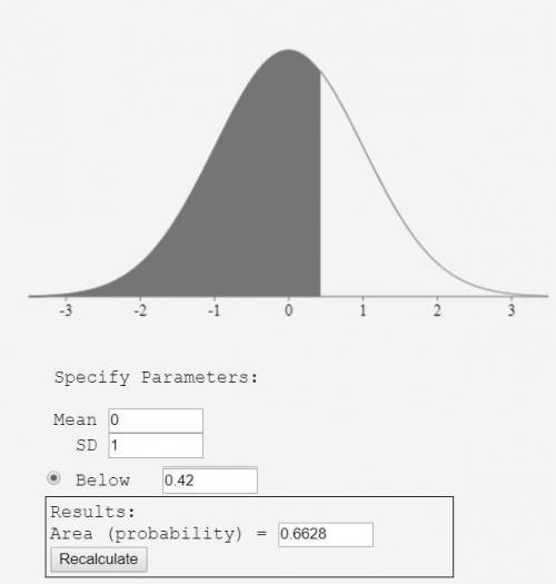 For a standard normal distribution find the approximate value of p(z< 0.42)