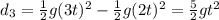 d_3 = \frac{1}{2}g(3t)^2 - \frac{1}{2}g(2t)^2= \frac{5}{2}gt^2