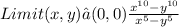 Limit \text (x,y)→ (0,0) \frac{{x^{10} -y^{10}}}{x^5-y^5}