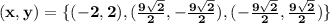 \mathbf{(x,y) = \{(-2,2),(\frac{9\sqrt2}{2},-\frac{9\sqrt2}{2}),(-\frac{9\sqrt2}{2},\frac{9\sqrt2}{2})\}}