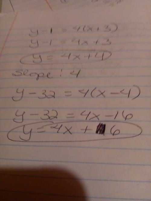 What is the equation of the line that is parallel to the line y-1=4(×+3) and passes through the poin