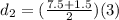 d_2 = (\frac{7.5 + 1.5}{2})(3)