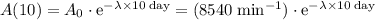 A(10) = A_0\cdot \mathrm{e}^{\rm -\lambda \times 10\;day}= (\mathrm{8540\; min^{-1}})\cdot \mathrm{e}^{\rm -\lambda \times 10\;day}
