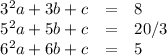 \begin{array}{lcl} 3^2a+3b+c & = & 8 \\ 5^2a+5b+c & = & 20/3  \\ 6^2a+6b+c & = & 5 \end{array}