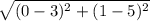 \sqrt{( 0 - 3 )^2 + ( 1- 5)^2 }
