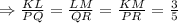 \\\Rightarrow\frac{KL}{PQ}=\frac{LM}{QR}=\frac{KM}{PR}=\frac{3}{5}