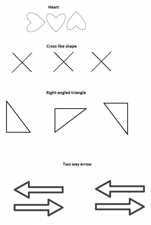Which figures have rotation symmetry?  select each correct answer. a heart a cross-like shape where
