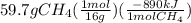 59.7gCH_4(\frac{1mol}{16g})(\frac{-890kJ}{1molCH_4})