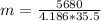 m=\frac{5680}{4.186*35.5}