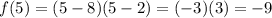 f(5)=(5-8)(5-2)=(-3)(3)=-9