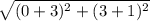 \sqrt{(0+3)^2+(3+1)^2}