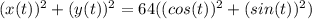 (x(t))^2+(y(t))^2=64((cos(t))^2+(sin(t))^2)