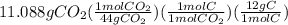 11.088gCO_2(\frac{1molCO_2}{44gCO_2})(\frac{1molC}{1molCO_2})(\frac{12gC}{1molC})