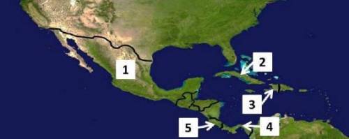 Mexico is located at number  on the map above. a. 1 b. 2 c. 3 d. 5