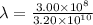 \lambda= \frac{3.00\times10^8}{ 3.20 \times10^{10}}