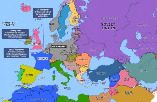 Europe in 1940 this map illustrates a) countries occupied by germany b) countries occupied by france