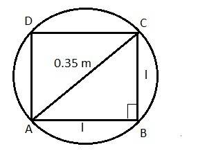The corners of a square lie on a circle of diameter d = 0.35 m. each side of the square has a length