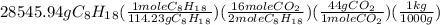 28545.94gC_8H_1_8(\frac{1moleC_8H_1_8}{114.23gC_8H_1_8})(\frac{16moleCO_2}{2moleC_8H_1_8})(\frac{44gCO_2}{1moleCO_2})(\frac{1kg}{1000g})