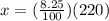 x = (\frac{8.25}{100}) (220)