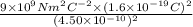 \frac{9\times 10^{9} Nm^{2}C^{-2}\times (1.6\times 10^{-19} C)^{2}}{(4.50\times 10^{-10})^{2}}