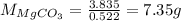 M_{MgCO_{3}}=\frac{3.835}{0.522}=7.35 g