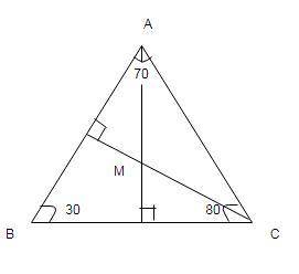He heights of △abc are drawn from vertices a and c. these heights intersect at point m. find m∠amc,