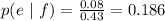 p( e \ | \ f) = \frac{0.08}{0.43} = 0.186