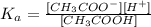K_{a}=\frac{[CH_{3}COO^{-}][H^{+}]}{[CH_{3}COOH]}